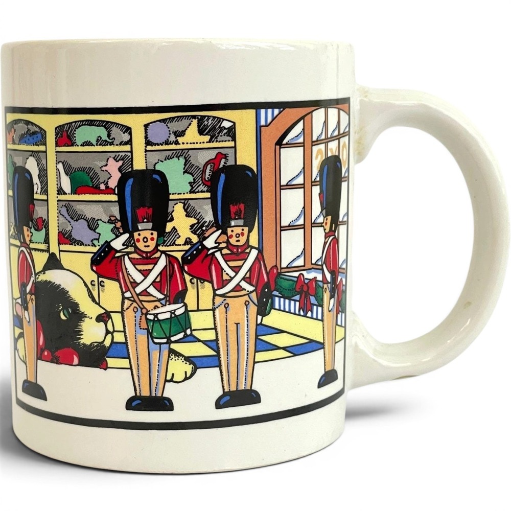 Vintage Toy Soldier Cat Christmas Coffee Mug Toy Store Scene Ceramic Made Taiwan